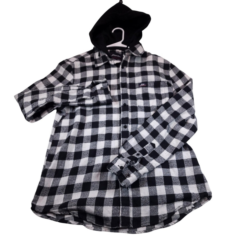 Aeropostale Hooded Flannel Shirt Mens Large Black Plaid Button Down